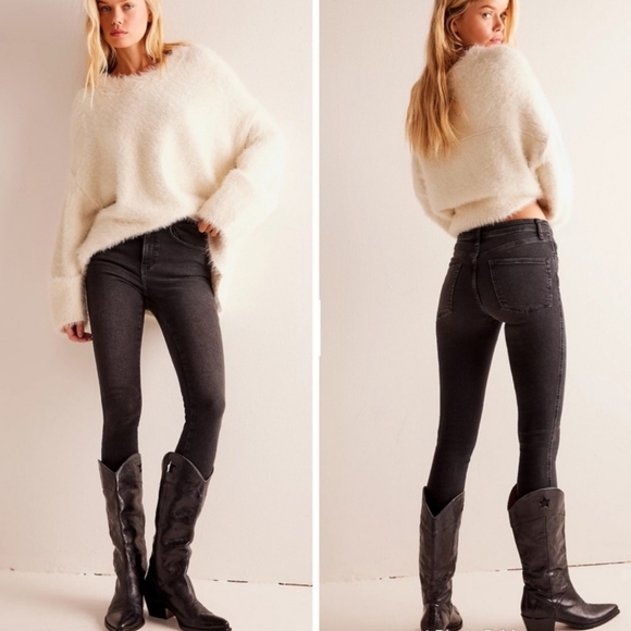 We The Free Denim - WE THE FREE Raw Hem High Rise Jeggings Black Skinny Jeans Free People Sz 24 New